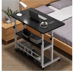 Adjustable Rolling Laptop Desk with Shelves