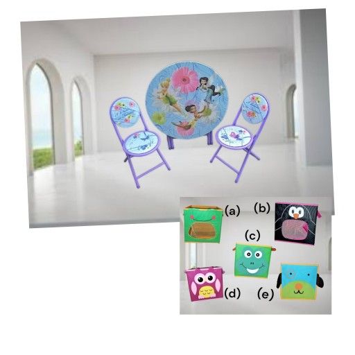 Disney Folding Table, 2-Chair Set with Fairies, & Eight Storage Containers