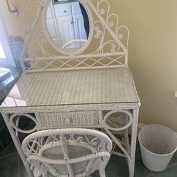 Wicker Desk / Dresser Table & Matching Chair