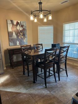 Dark Wood Counter Height Dining Table with 4 Chairs