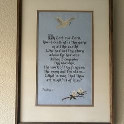 Beautiful Mounted Needlepoint Of Psalm 8 Wall Hanging 