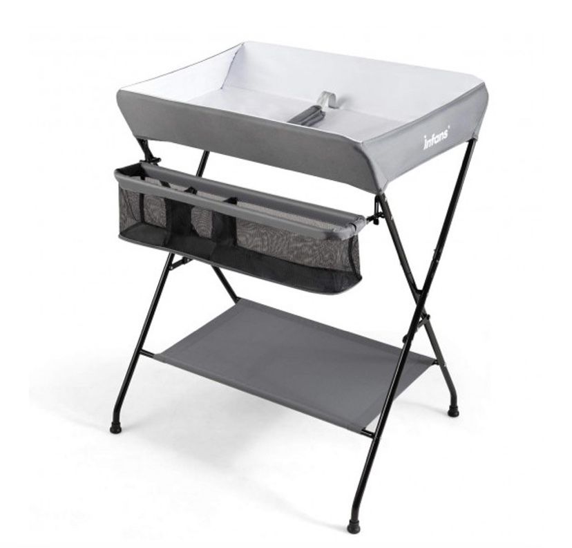 Portable Infant Changing Station Baby Diaper Table With Safety Belt-Gray