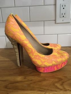 Women's High Heels-Orange-Used-Size 6-Perfect For Summer