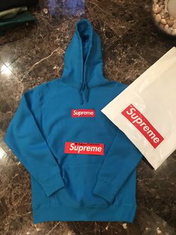blue supreme hoodie red box logo