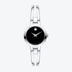 Movado Museum bangle bracelet women’s silver watch with black face
