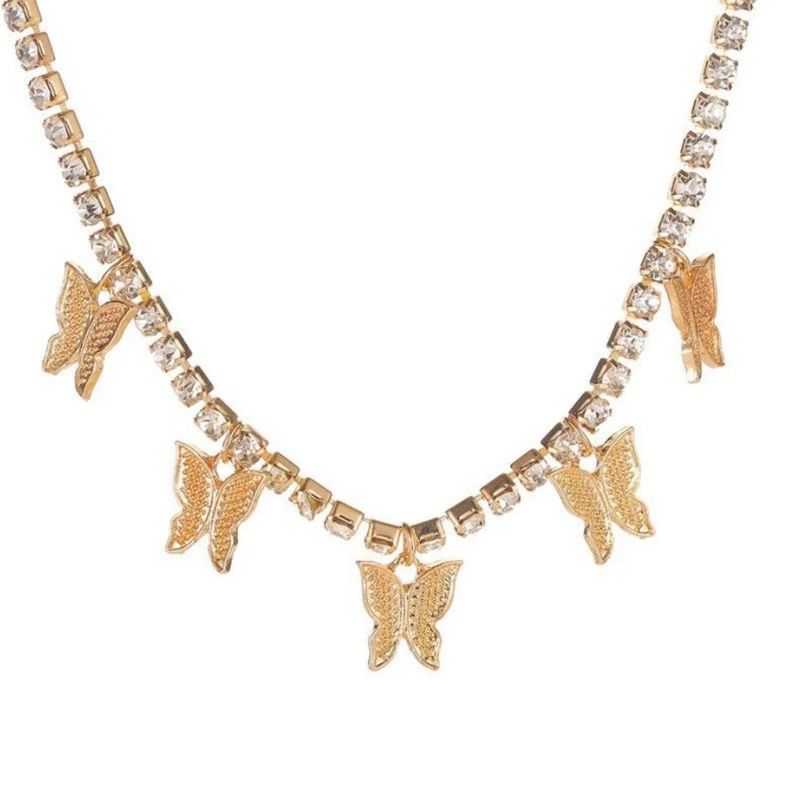 Gold Plated Fashion Tennis Necklace Butterfly Pendant