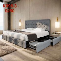 King size Upholstered Bed Frame with 4 Drawers Storage and Headboard K098-3