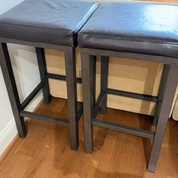 Set of 2 Bar Stools - Metal Frame w/ Cushioned Seats (28.5" Height)