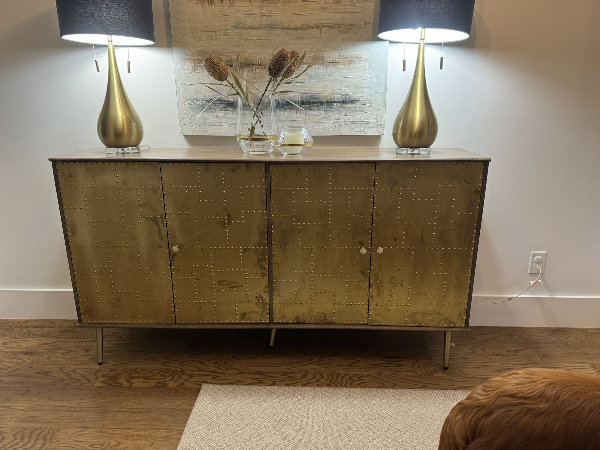 Gold/Wood Metal Side Board