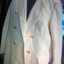 EXPRESS CLOTHING COMPANY  WHITE DOUBLE BREASTED LONG TRENCH DRESS COAT SIZE XL/TG