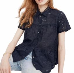Madewell navy Eyelet Button-Down Short Sleeve Top