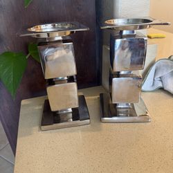 2 - Z Gallerie Silver Candle Pillar Holders