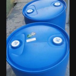 55 Gallon Plastic Drums Close Up $20 Each