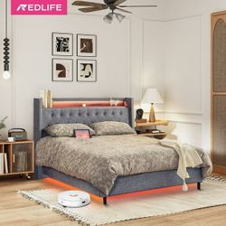 Queen size bed frame with led light