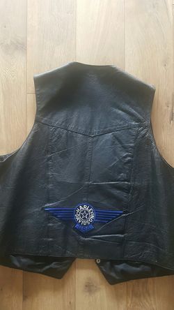 Leather Motorcycle riding vest XXL with Harley patch