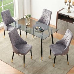 Grey Glass Oblong Table Set for 4