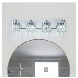 Orillia 27.5 in. 4-Light Chrome Bathroom Vanity Light with Crystal Round Shades - New