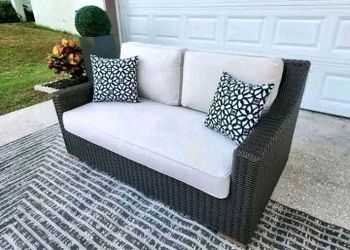 Outdoor Wicker Loveseat with Cushions