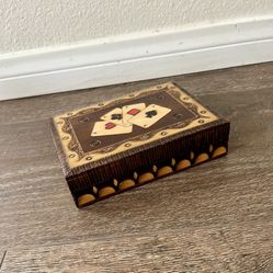 Decorative Wooden Playing Card Box - Brown and Tan