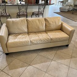 Natuzzi Cream Leather Couch with Sleeper Sofa 