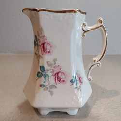 Royal Crownford Ironstone by Arthur Wood Pink Memory Rose Floral Pitcher With Gold Trim, Made In England