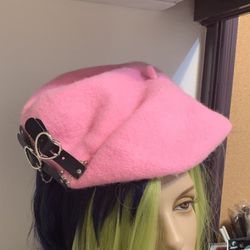 Y2K Pink Beret Cap Hat 