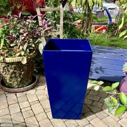 30” Dark Blue Resin Planter/Pot: 15.25”W x 15.25”D x 29.75”H
