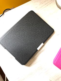 Kindle with black leather case