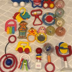 VINTAGE BABY TOY MEGA LOT (17pc) - 70s 80s 90s Disney Shelcore J&J Fisher-Price