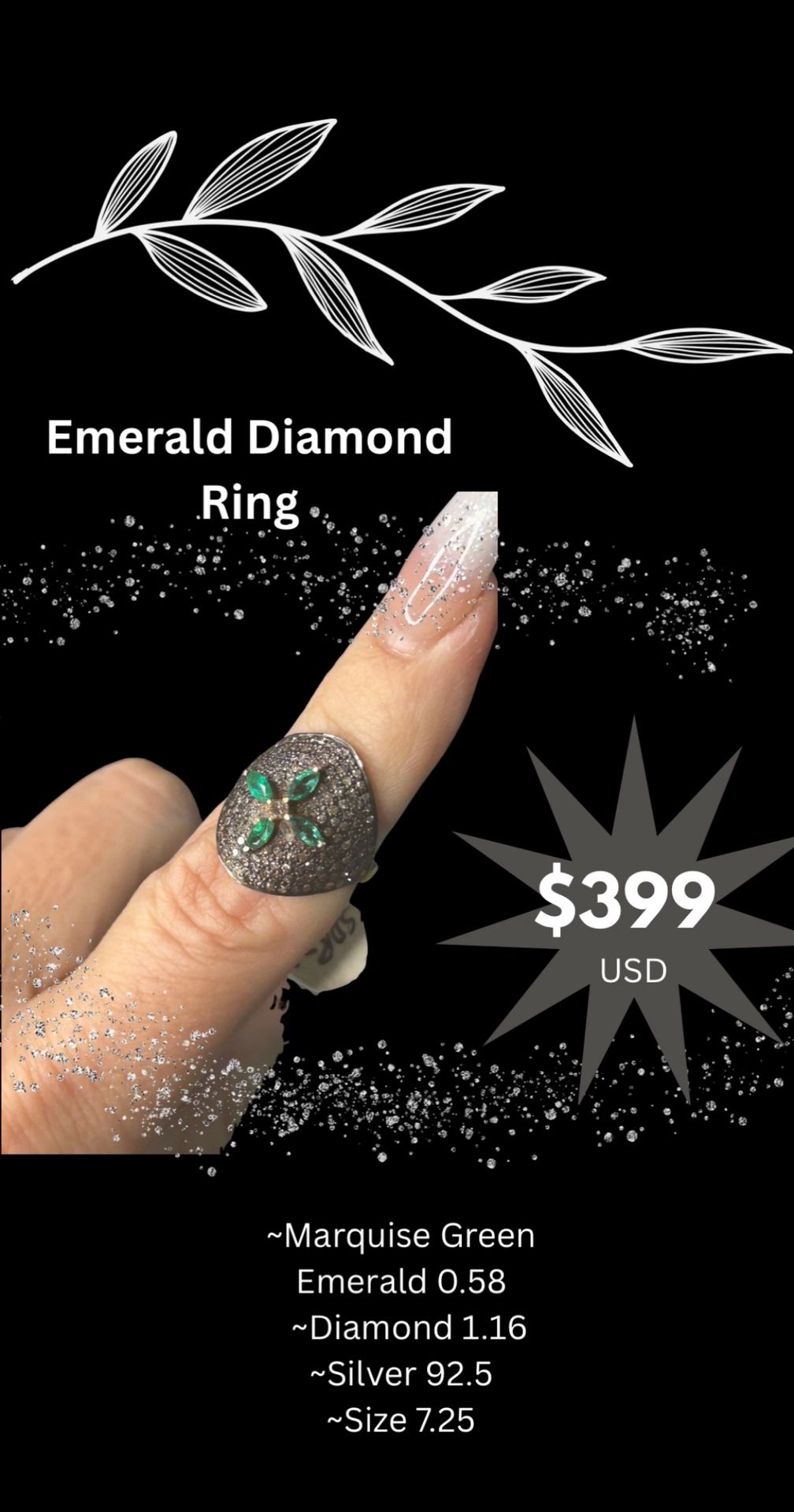 Beautiful marquise Emerald & Diamond Ring