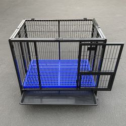 (NEW) $150 Folding Dog Cage 37x25x33” Heavy Duty Single-Door Kennel w/ Plastic Tray 