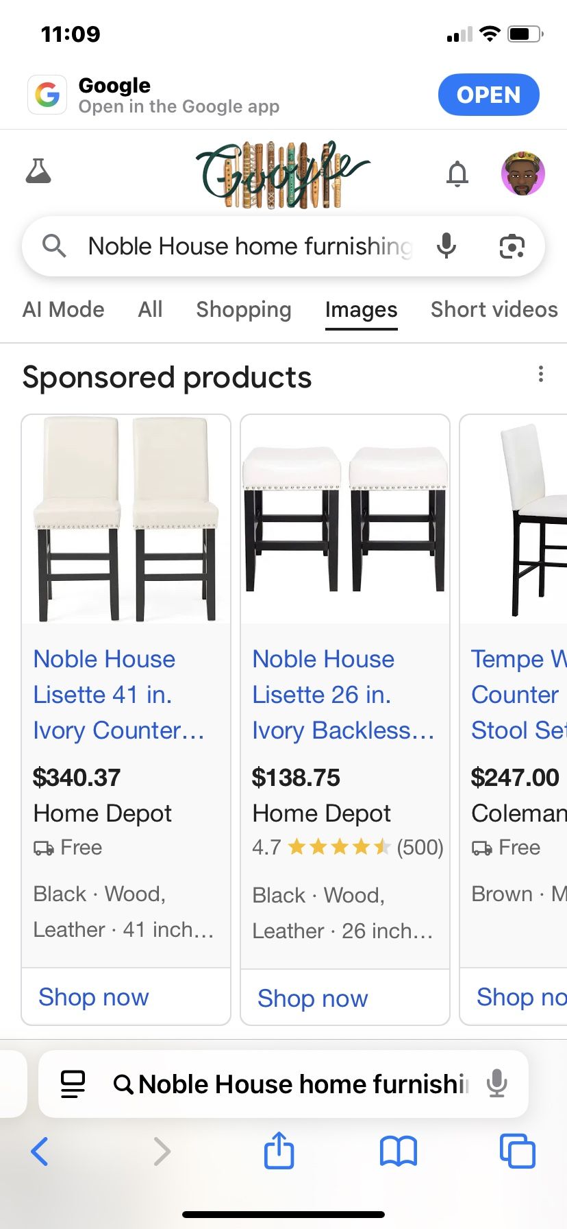 White leather chairs, six stools counter height