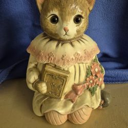 1990's From Japan Mervyn's Emily The Cat Kitten With Glass Eyes Ceramic Cookie Jar