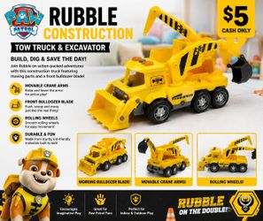 Paw Patrol Rubble Construction Tow Truck & Excavator Vehicle Toy – $5