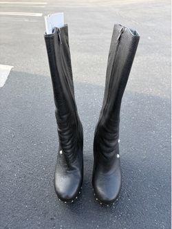 UGG Cosima Tall Boots Womens Size 9.5Black Leather High Heel Studded Side Zipper