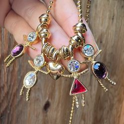 Vintage Birthstone Kid Figural  Charm Necklace