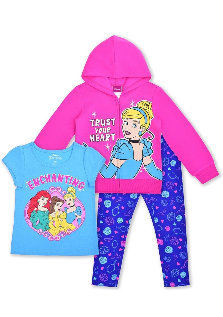 Disney Girls 3 Piece Zip Hoodie Set 3t