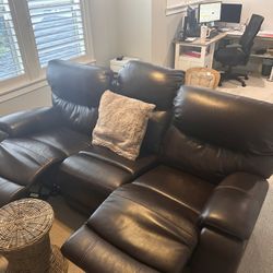 Leather Sofa With Electric Recliners and Adjustable Head Cushion