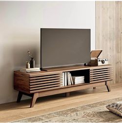 New 59" Walnut TV Console Table, Fluted Design, Sliding Doors, Fits 55-65" TVstury Media Console