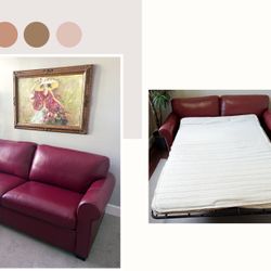 Genuine Leather Pull-Out Sofa