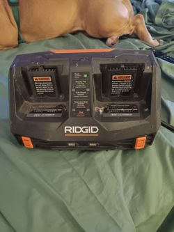 The Ridgid Gen5x Dual Port 18V Lithium Ion and NiCad Battery Charger
