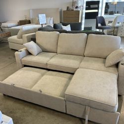 Sleeper Sofa Bed Couch Chaise With Pull Out Chaise & Sleeping Mechanism— FREE Delivery