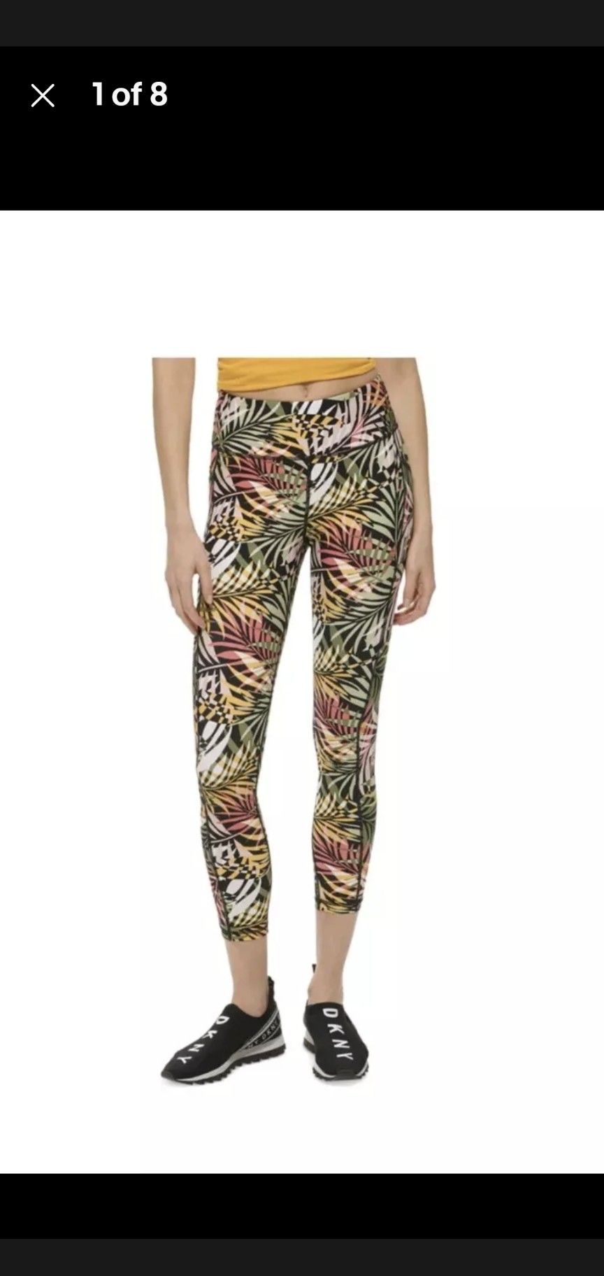 DKNY Women's Printed High-Waist 7/8 Leggings, XS, Army Multi Palms