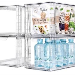4Pack Large Stackable Kitchen Storage Drawers, Clear Foods Organizer Bins with Handles（wholesale）