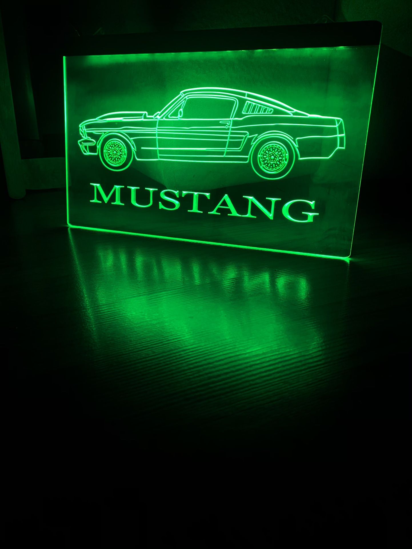 FORD MUSTANG FASTBACK LED NEON GREEN LIGHT SIGN 8x12