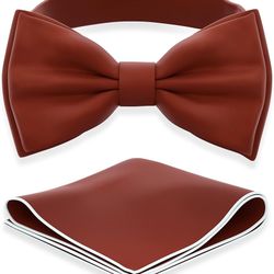 Men's Bow Tie Pre-Tied Style Formal Satin Classic Bowtie for Tuxedo Faux - Rust