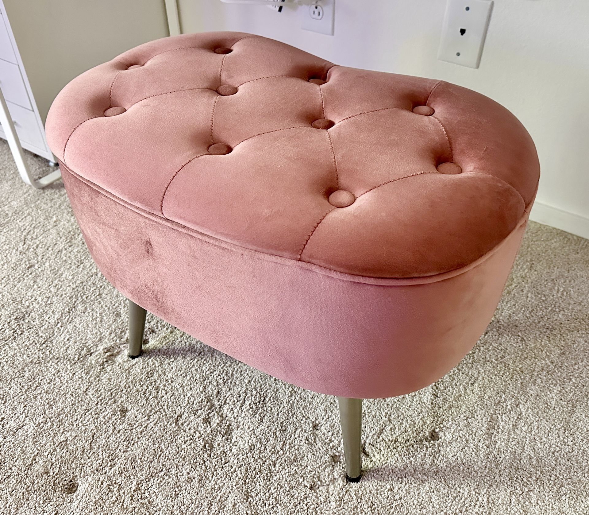Velvet Tufted Ottoman Bench Upholstered Vanity Chair Foot Stool Padded Step Stool With Metal Legs