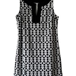 New York & Company Women's Geometric Print Shift Dress Black White Size Large