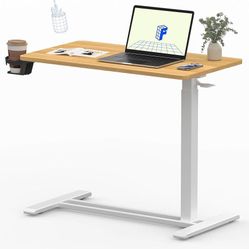FLEXISPOT 32" Mobile Standing Desk Pneumatic Lift Computer Workstations Computer workstation desk with hidden wheels,Laptop Rolling Cart for home offi