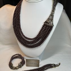 Heidi Duas “Age of Elegance” Multi Strand Necklace, Two Bracelets, one Extender Versatile Set